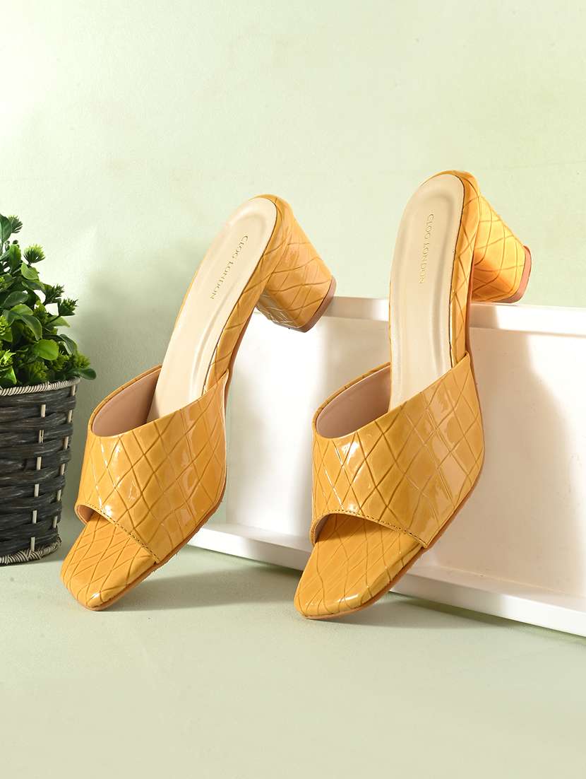 yellow synthetic slip on sandals