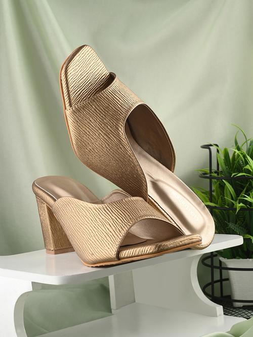 gold synthetic slip on sandals - 20363829 - Standard Image - 0
