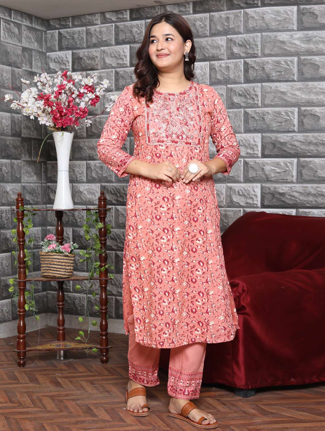 pink colored kurta pant set - 20363929 -  Standard Image - 1