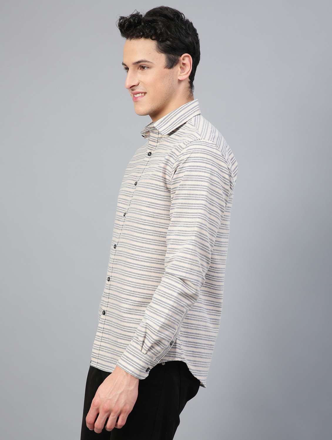 men off white striped long sleeves casual shirt - 20365136 -  Standard Image - 1