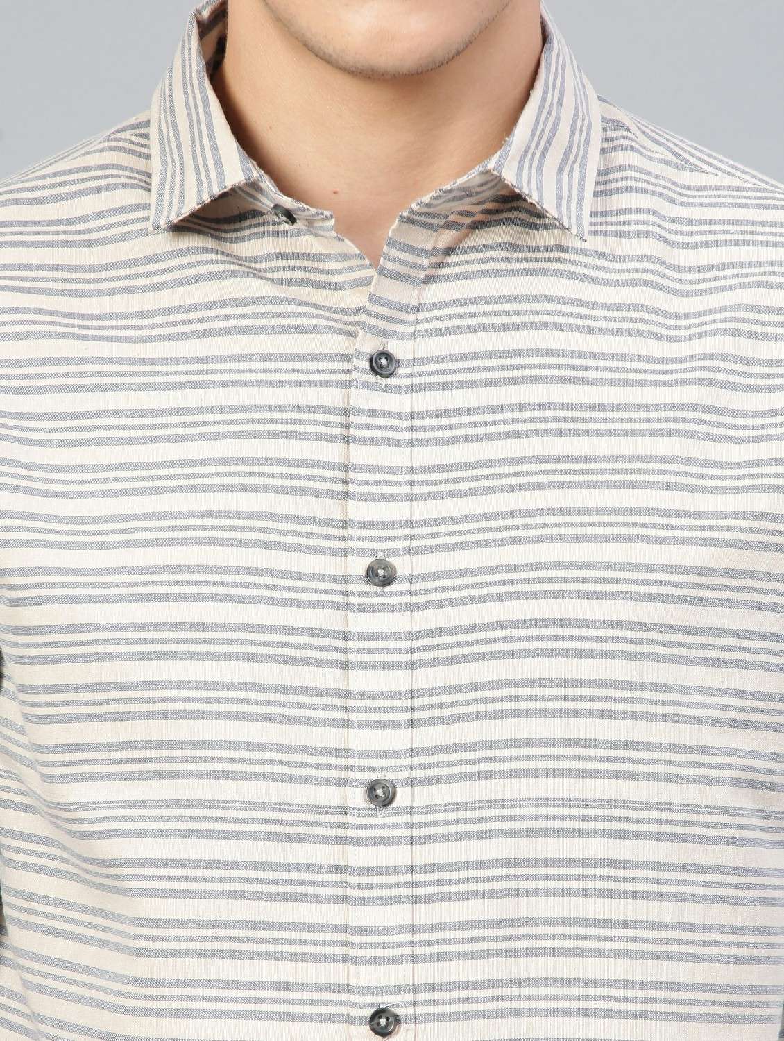 men off white striped long sleeves casual shirt - 20365136 -  Standard Image - 4