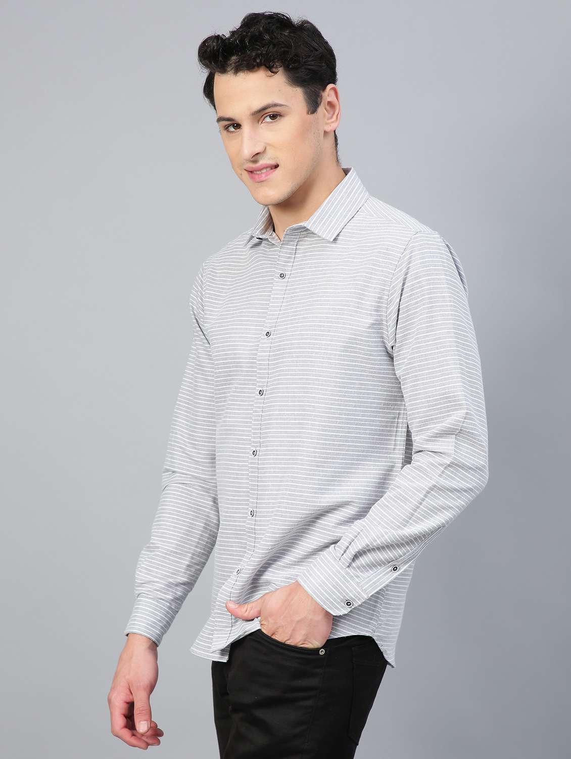 men grey checkered long sleeves casual shirt - 20365142 -  Standard Image - 1