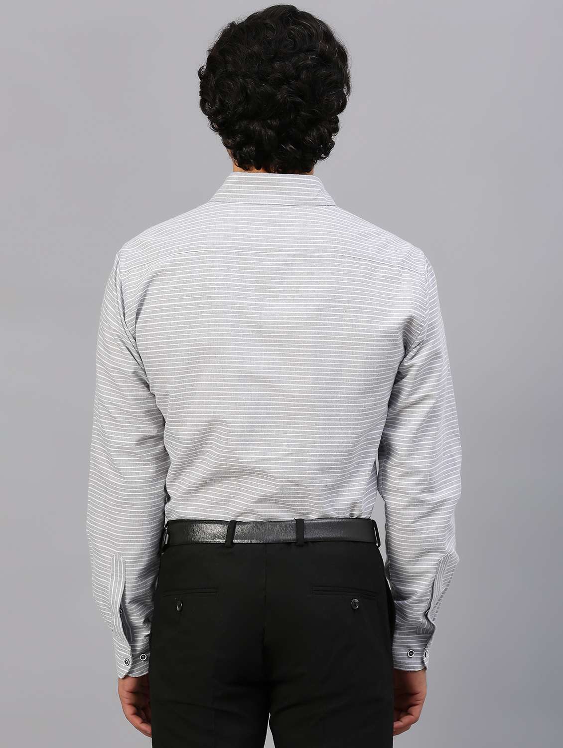 grey horizontal striped long sleeves formal shirt - 20365299 -  Standard Image - 4