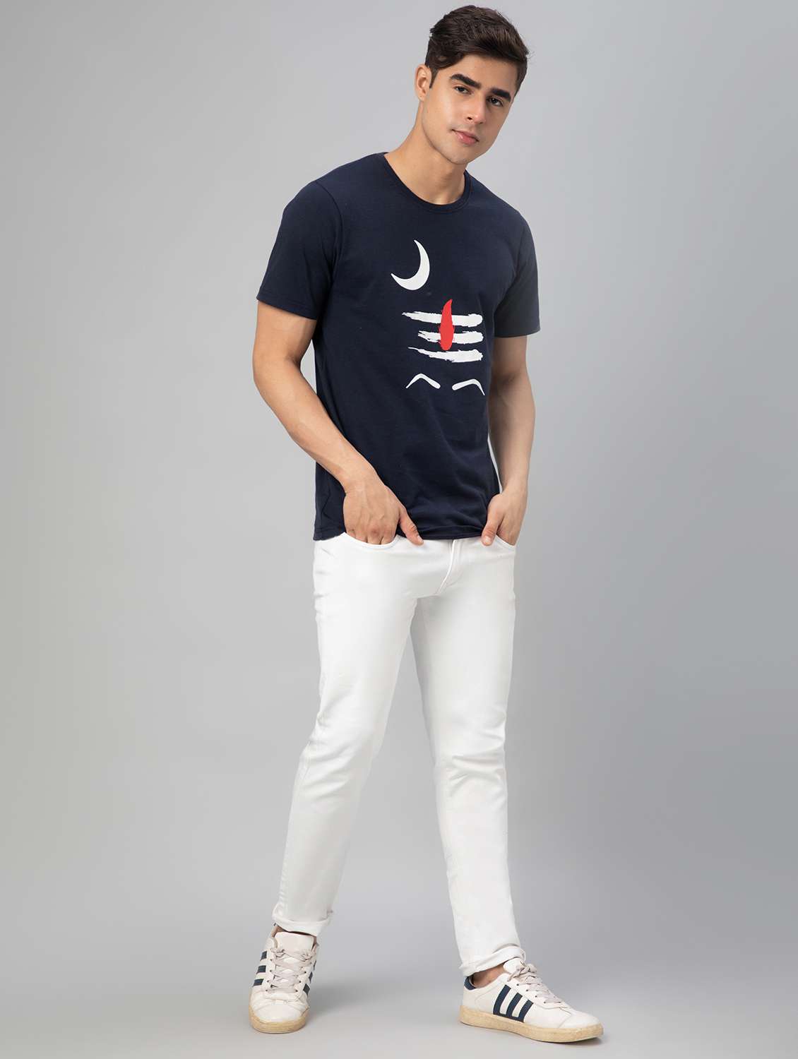 navy blue printed short sleeve t-shirt - 20366371 -  Standard Image - 1