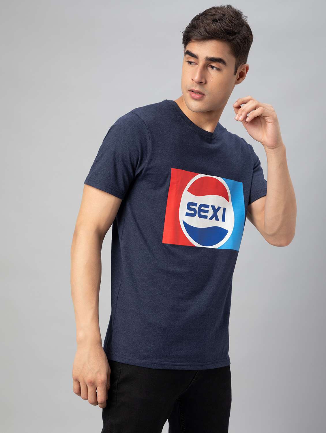 navy blue printed short sleeve t-shirt - 20366482 -  Standard Image - 1