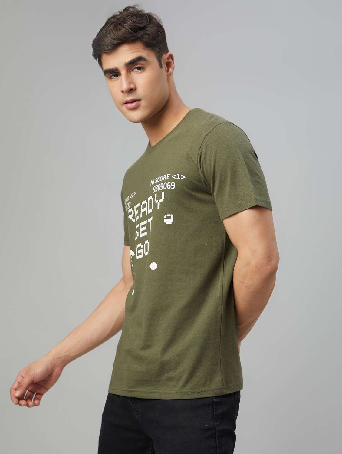 olive printed short sleeve t-shirt - 20367083 -  Standard Image - 1
