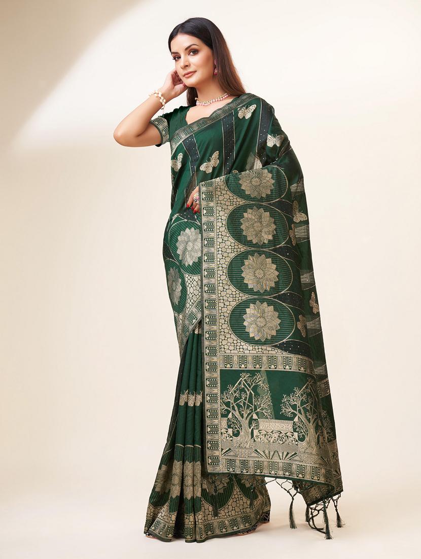 green colored banarasi saree with blouse - 20367458 - Standard Image - 1