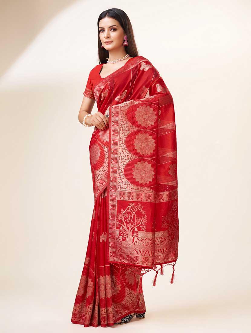 red colored banarasi saree with blouse - 20367460 - Standard Image - 1