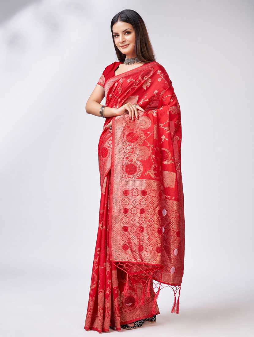 red colored banarasi  saree with blouse - 20367466 -  Standard Image - 1