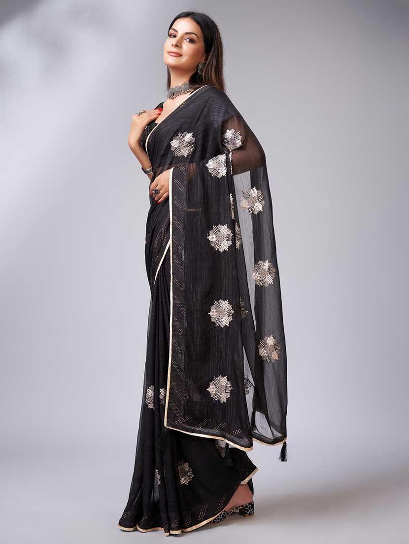 black colored embellished  saree with blouse - 20367470 -  Standard Image - 1