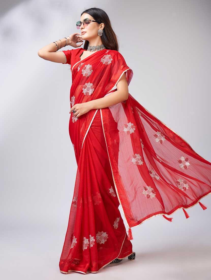 red colored embellished saree with blouse - 20367473 - Standard Image - 1
