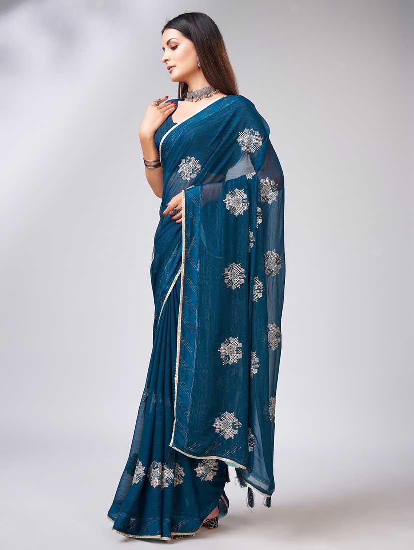 teal colored embellished saree with blouse - 20367474 - Standard Image - 1