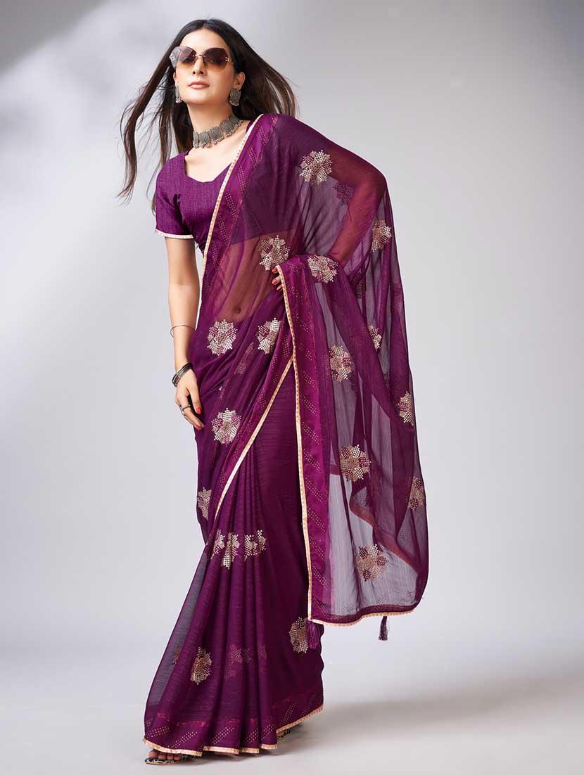 purple colored embellished  saree - 20367475 -  Standard Image - 1
