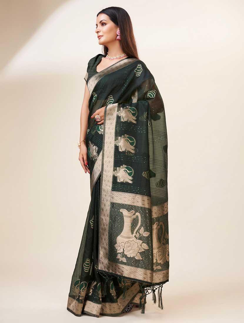 green colored bordered  saree with blouse - 20367494 -  Standard Image - 1