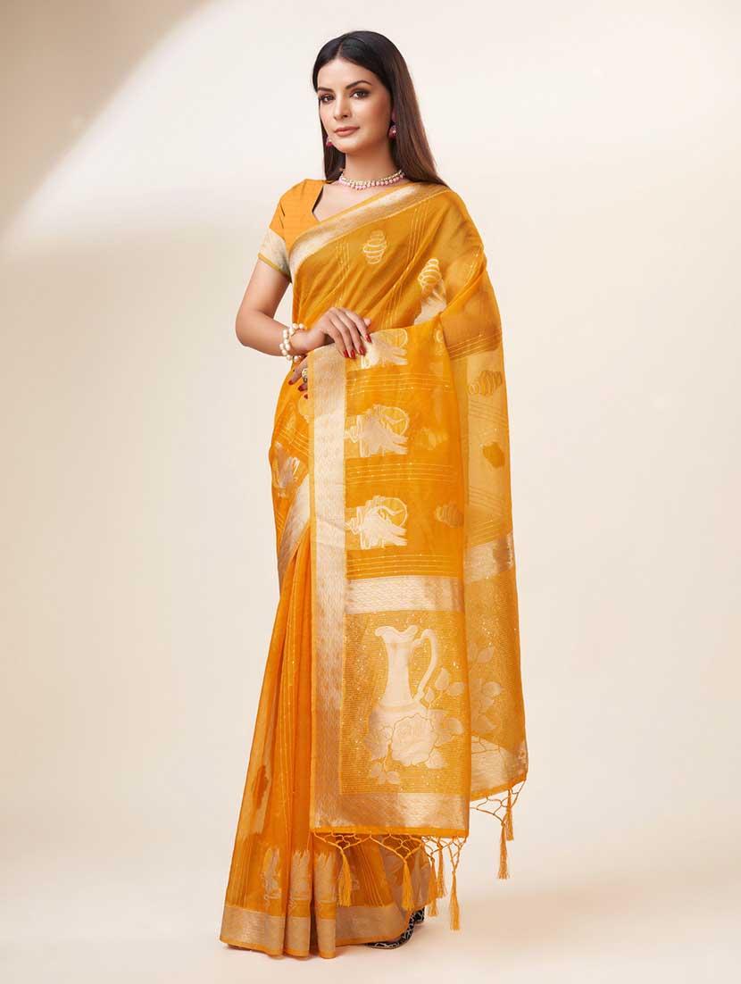 orange colored bordered saree with blouse - 20367499 - Standard Image - 1