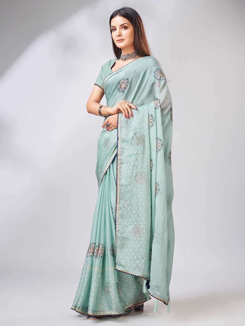 light blue colored embellished saree with blouse - 20367504 - Standard Image - 1