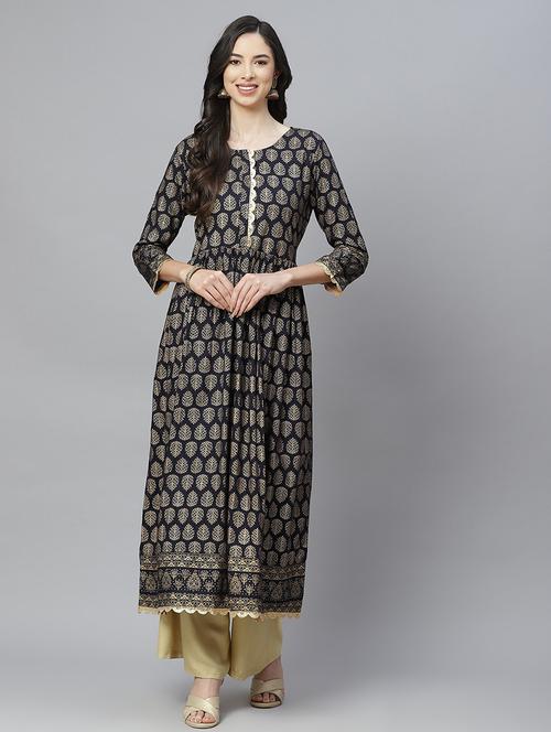women foil printed flared kurta - 20367564 - Standard Image - 0
