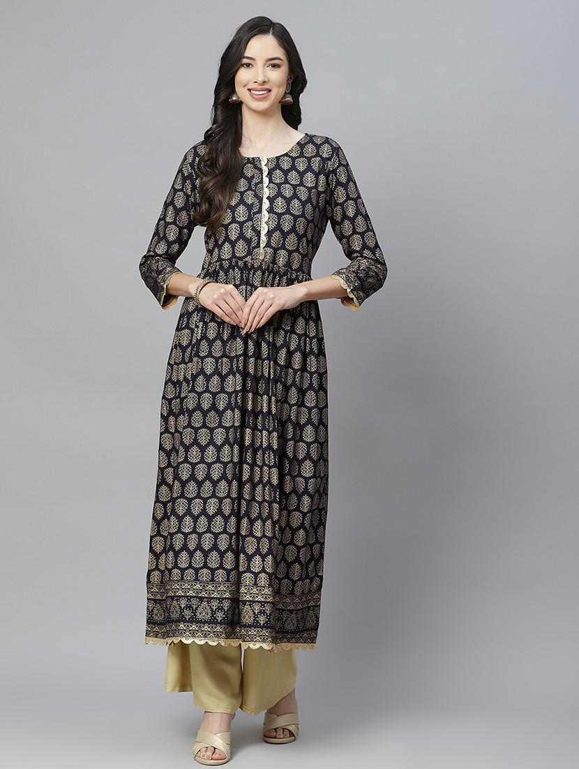women foil printed flared kurta - 20367564 - Zoom Image - 0