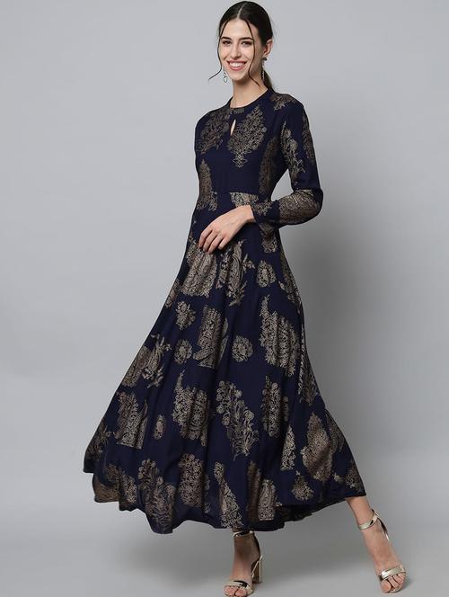navy blue colored flared kurta - 20367566 - Standard Image - 0