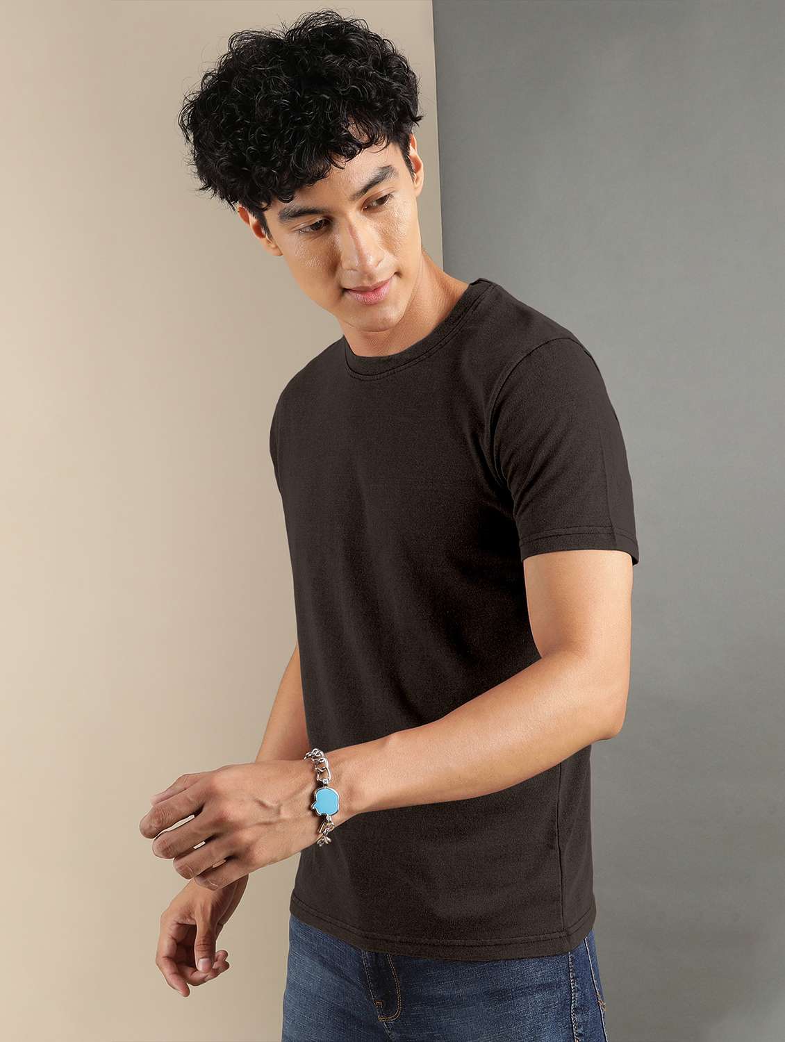 brown solid short sleeve t-shirt - 20367737 -  Standard Image - 1