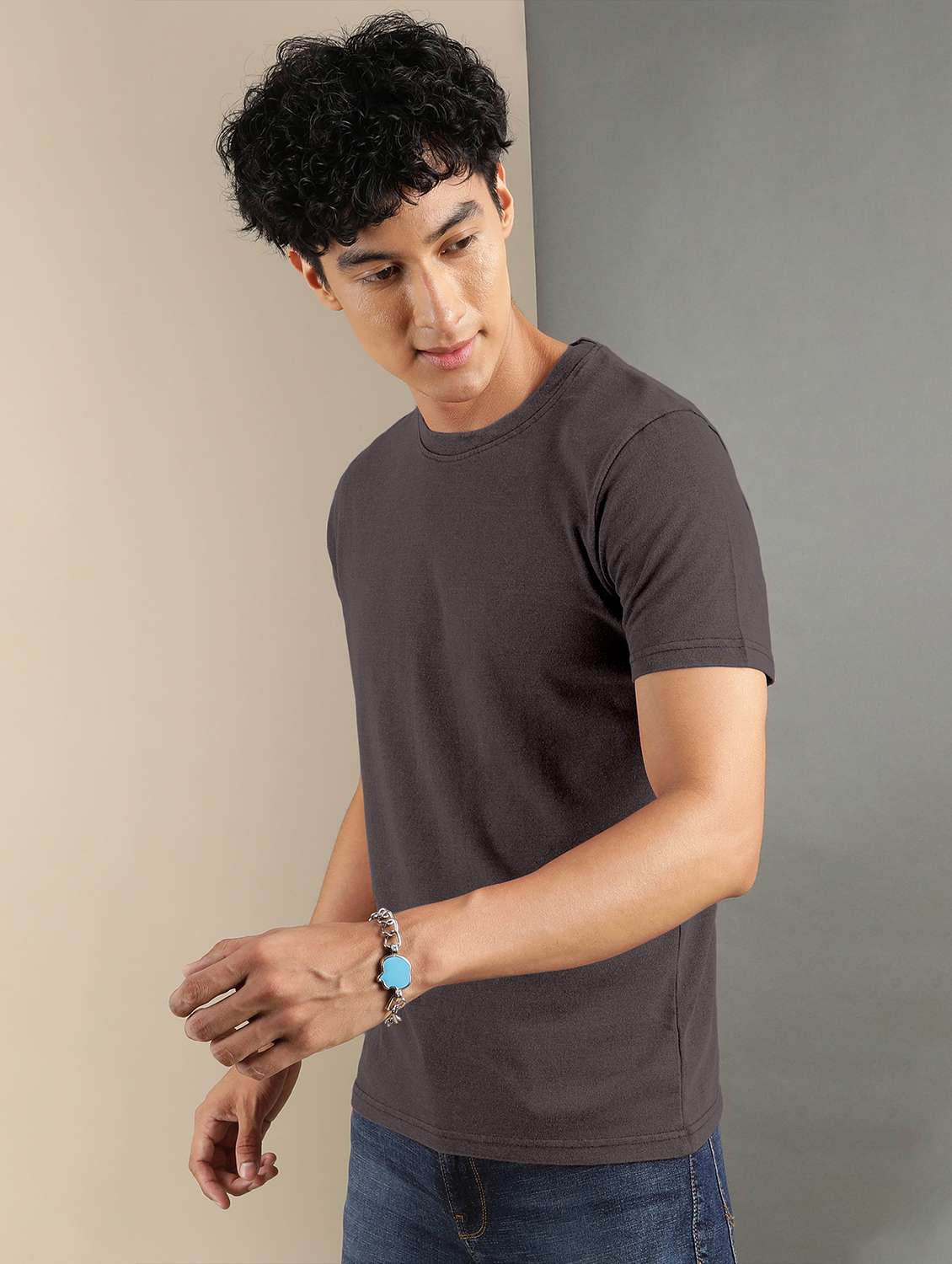 grey solid short sleeve t-shirt - 20367741 -  Standard Image - 1