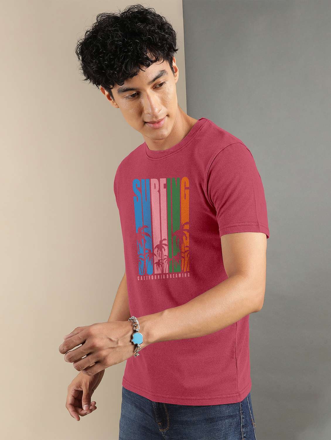 men front print round neck t-shirt - 20367746 -  Standard Image - 1