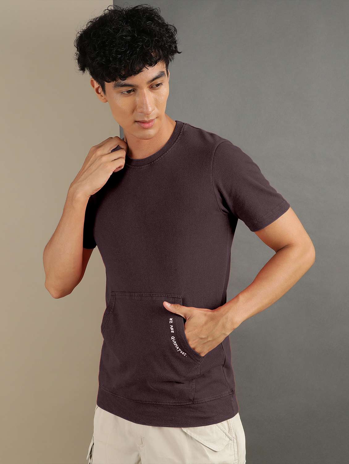 brown cotton blend regular t-shirt - 20367753 -  Standard Image - 1