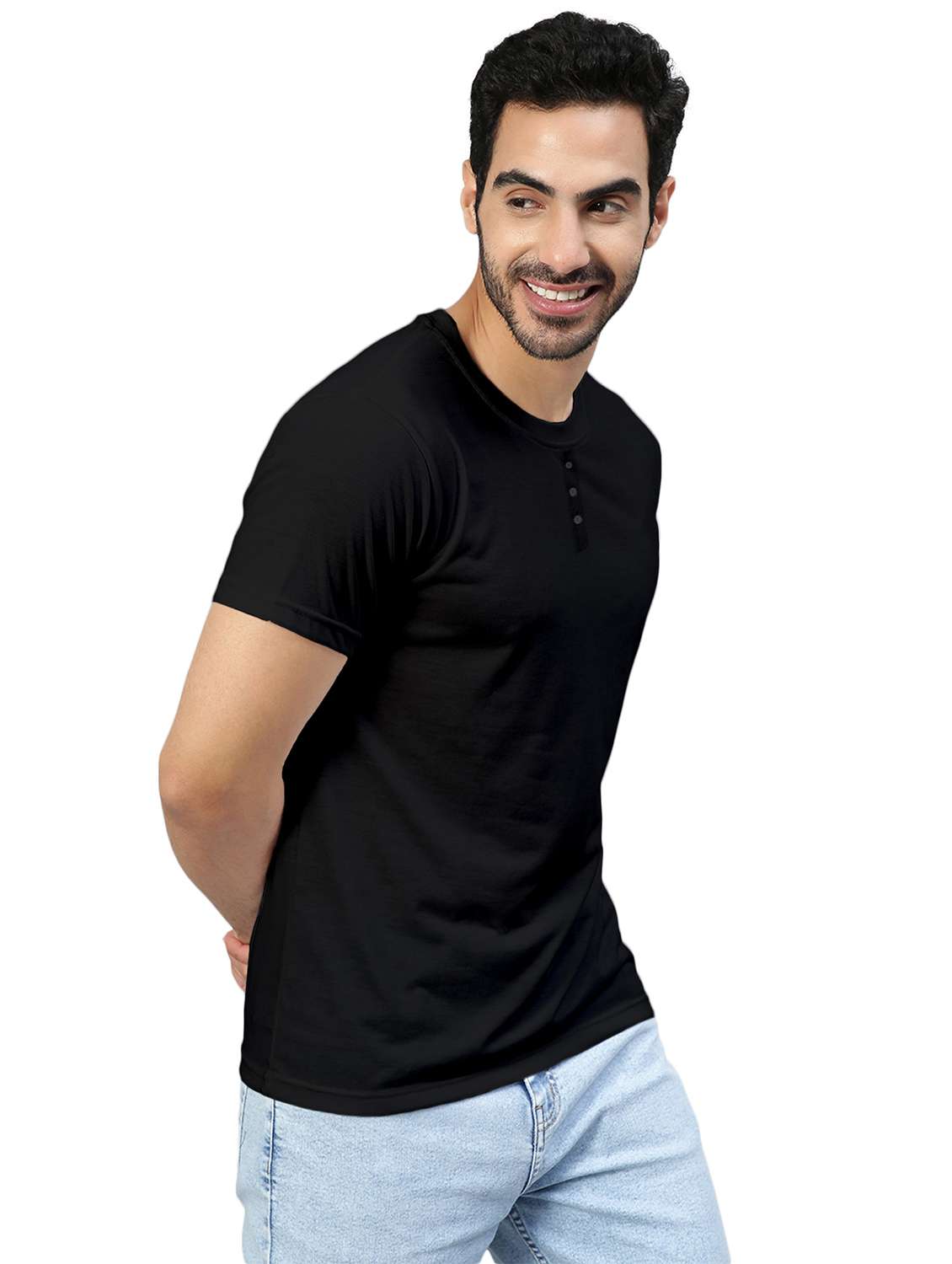 black solid round neck t-shirt - 20367759 -  Standard Image - 1
