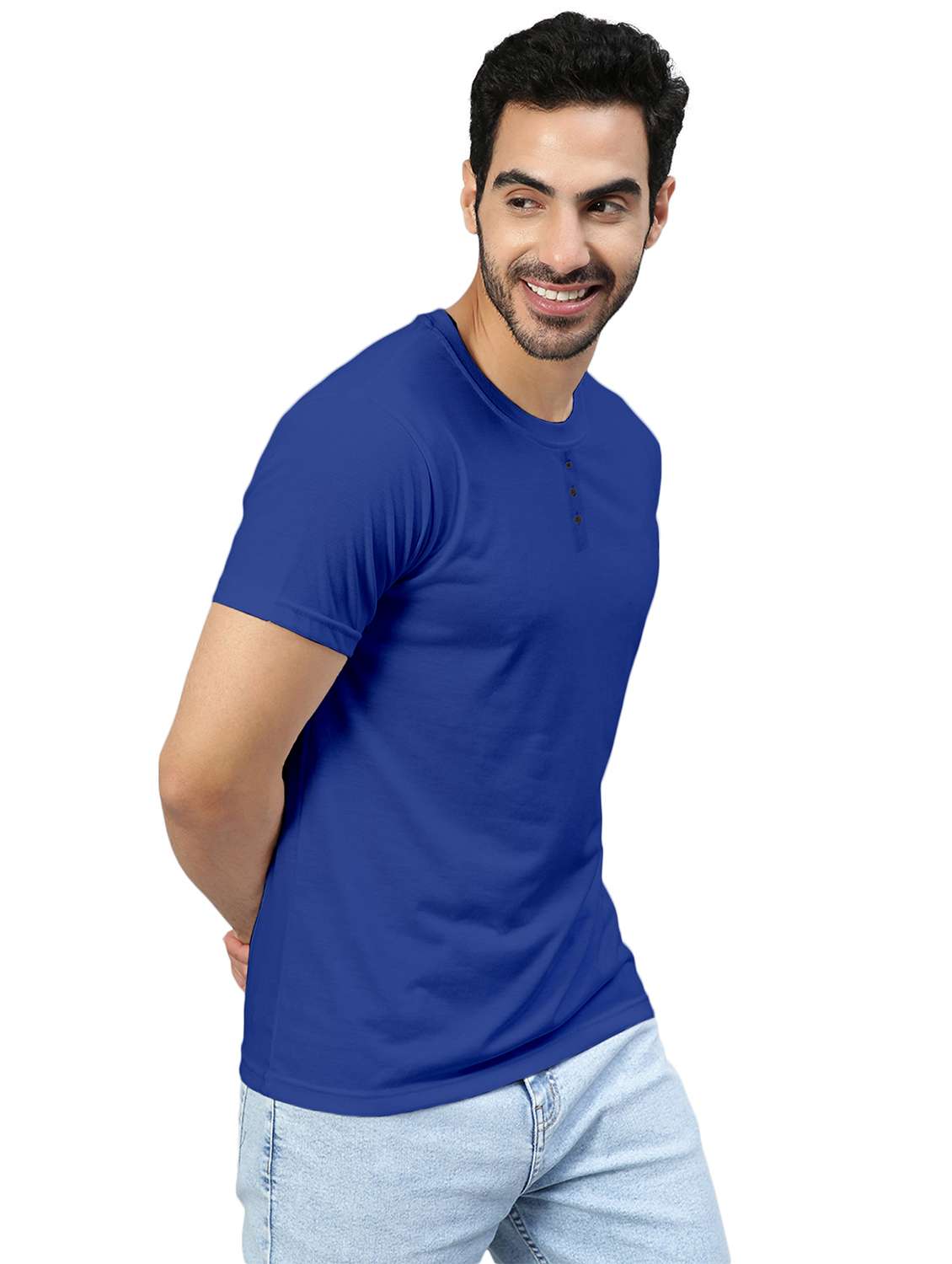 blue solid round neck t-shirt - 20367760 -  Standard Image - 1