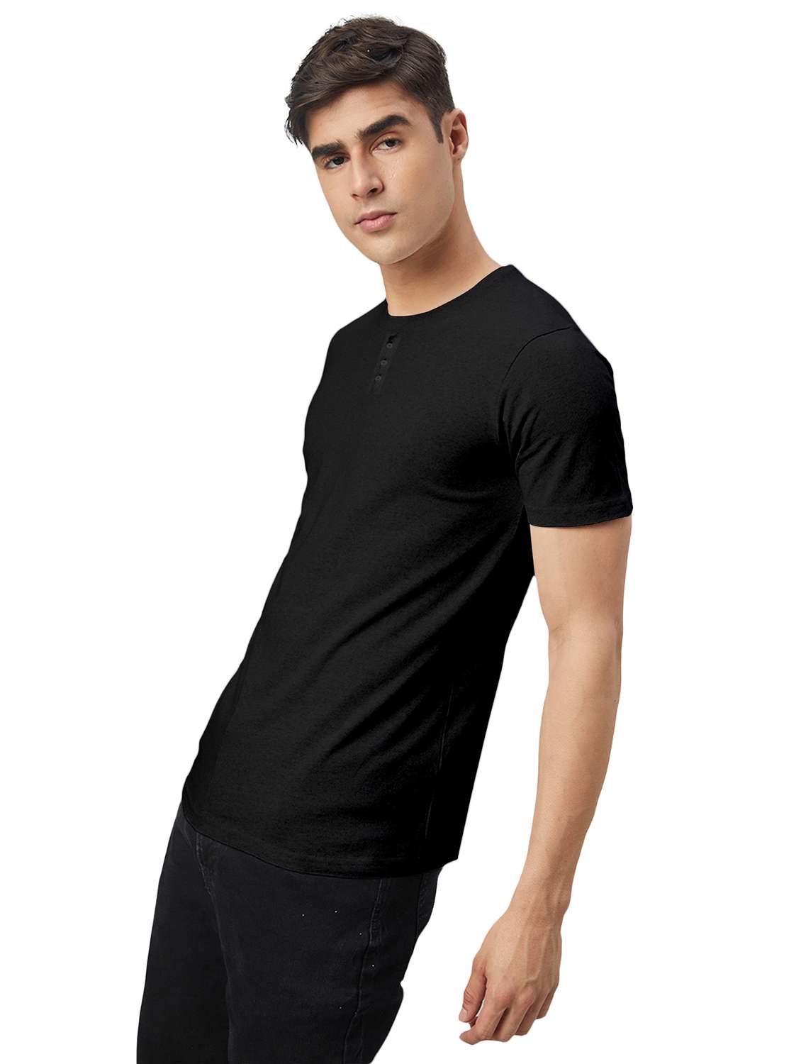 black solid round neck t-shirt - 20367762 -  Standard Image - 1