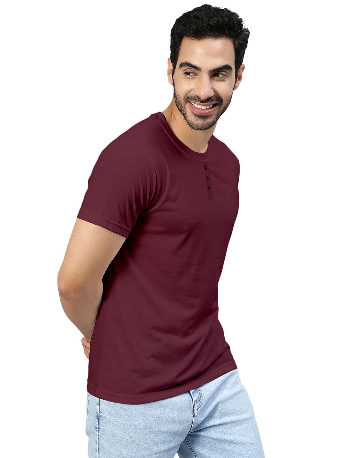 maroon solid round neck t-shirt - 20367763 -  Standard Image - 1
