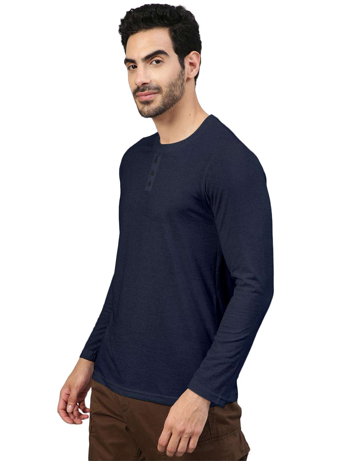 navy blue solid round neck t-shirt - 20367764 -  Standard Image - 1