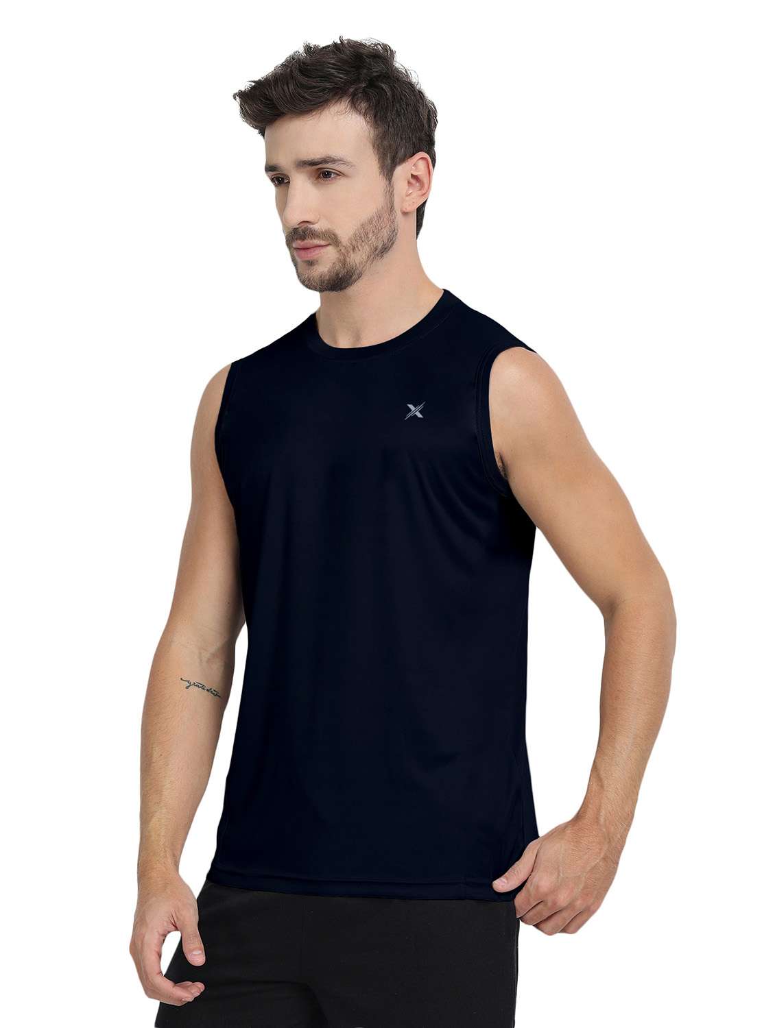 navy blue sleeveles solid t-shirt - 20367794 -  Standard Image - 1