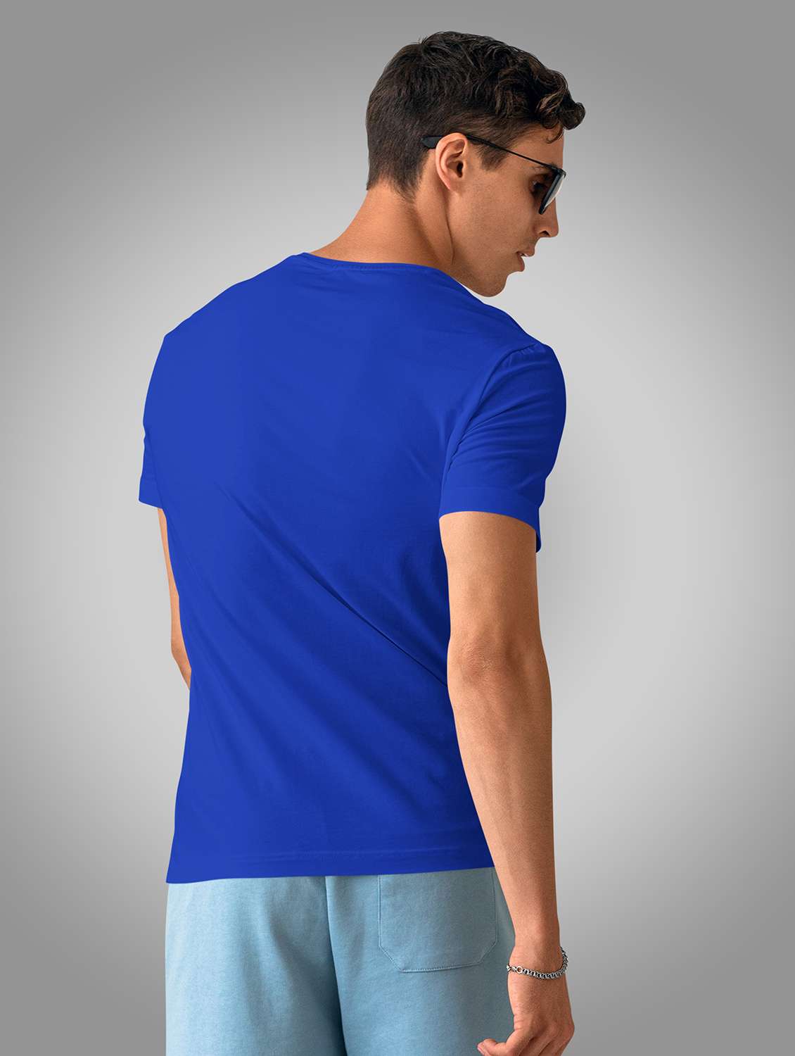 blue short sleeve chest print t-shirt - 20367883 -  Standard Image - 1