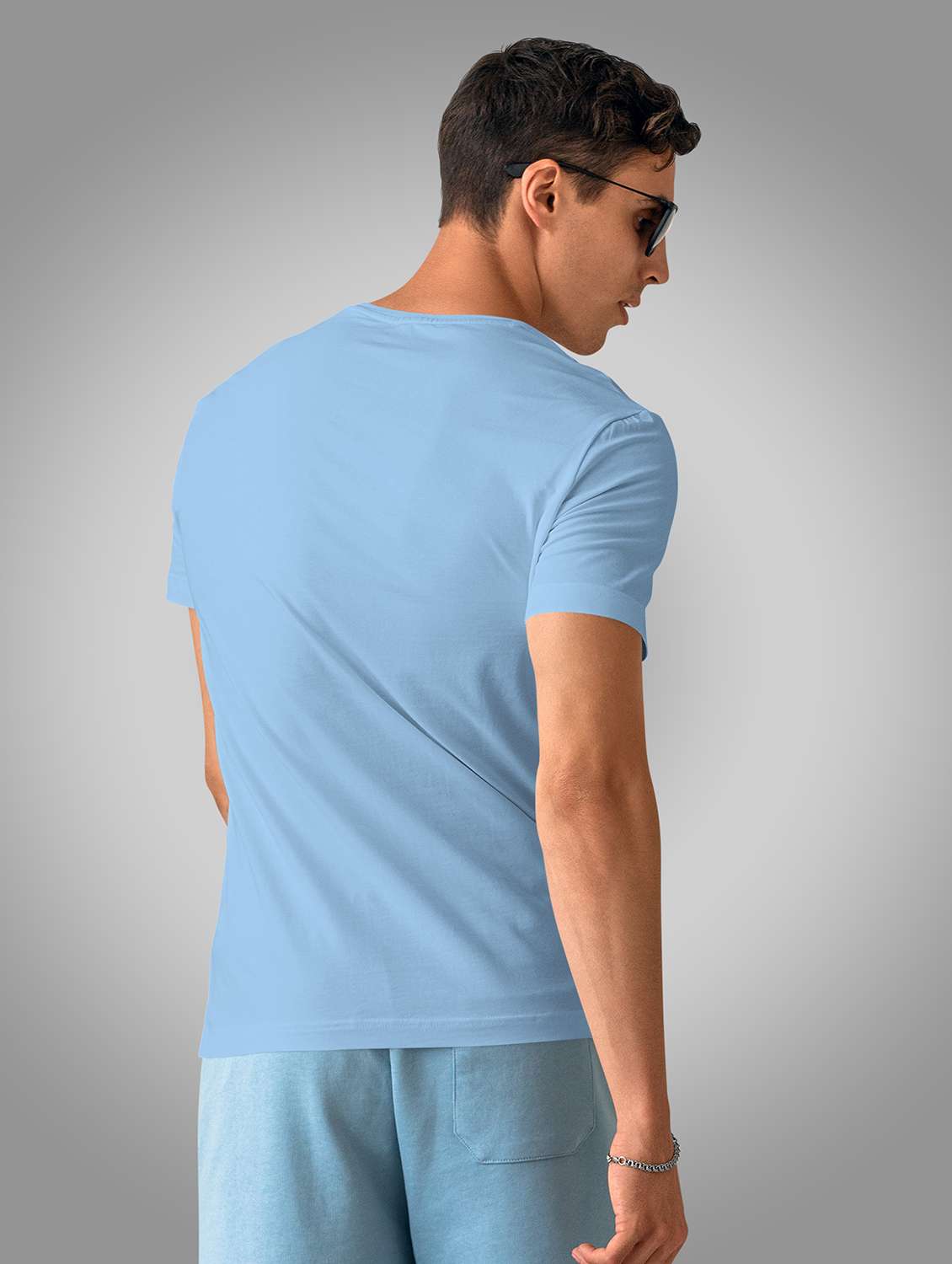 light blue short sleeve chest print t-shirt - 20367885 -  Standard Image - 1