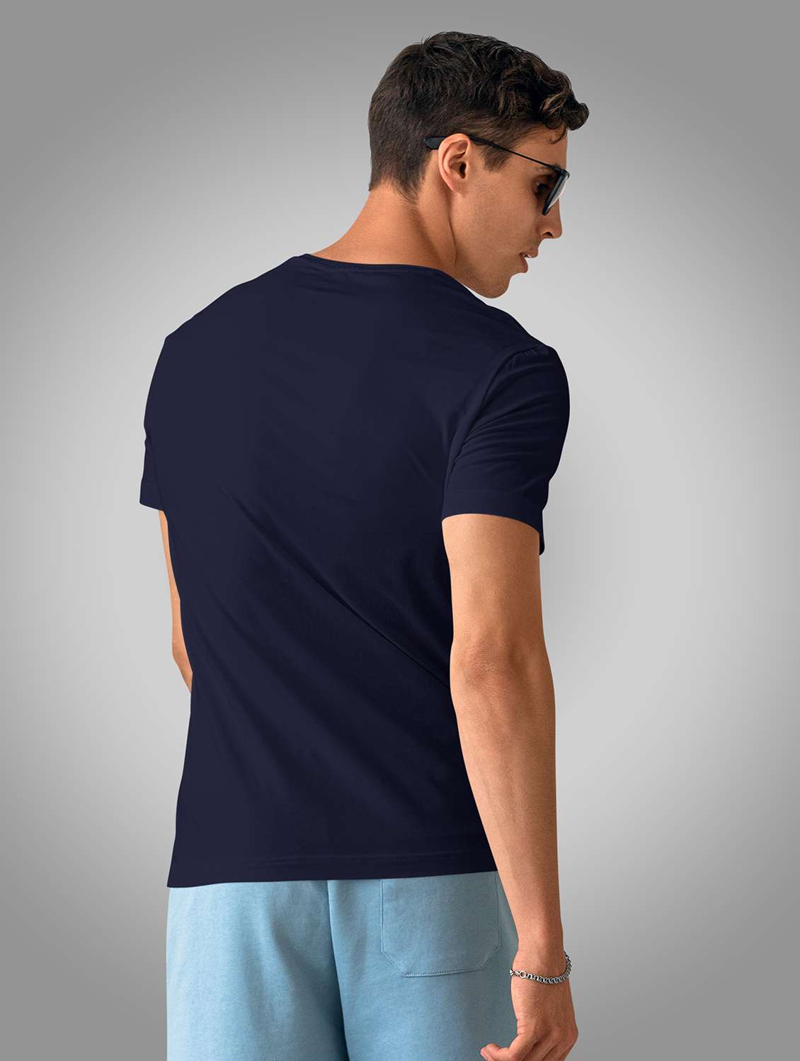 navy blue short sleeve front print t-shirt - 20367888 -  Standard Image - 1