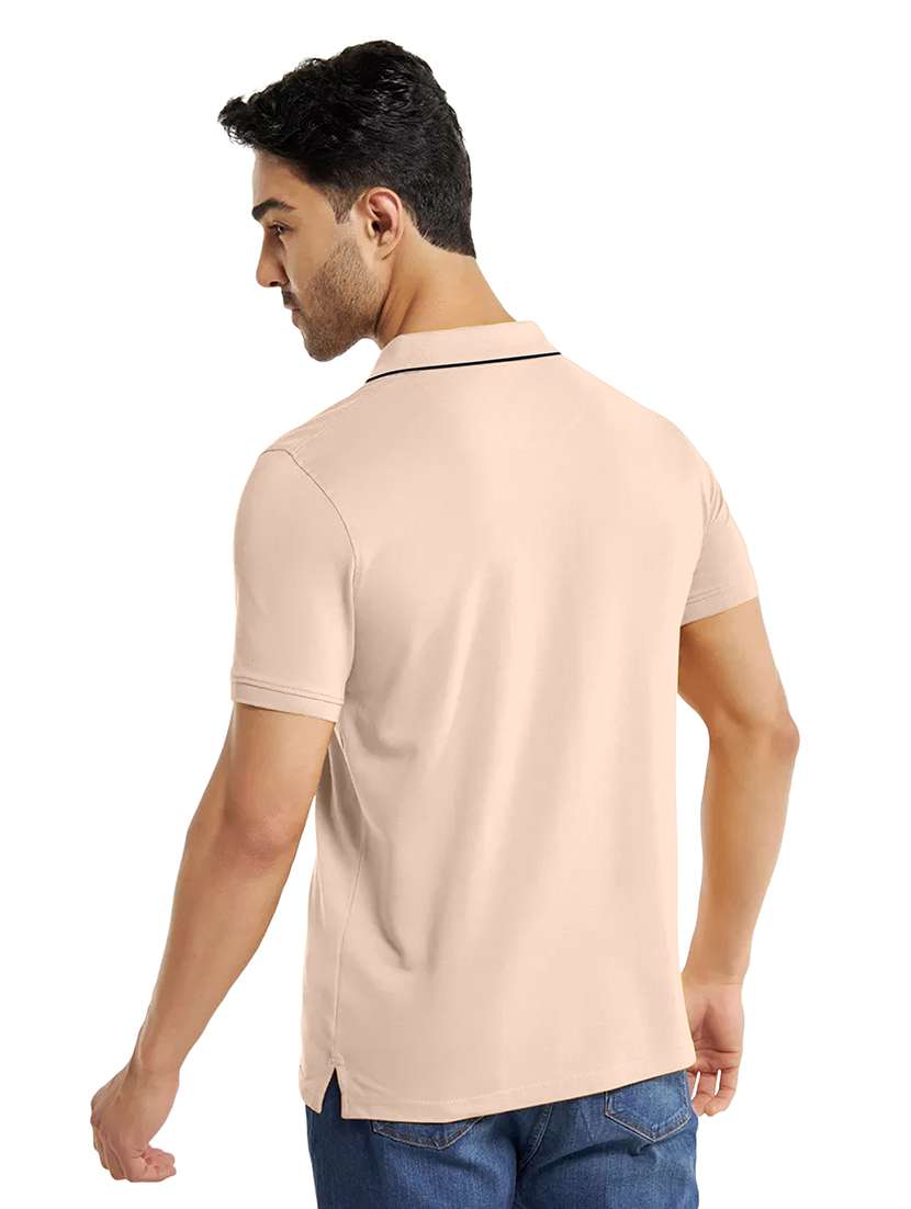 peach striped polo t-shirt - 20367903 -  Standard Image - 1