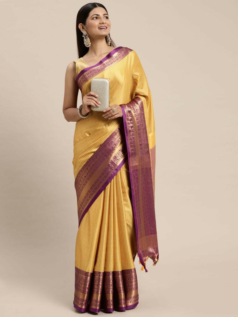 self design zari work kanjivaram saree with blouse - 20369037 - Standard Image - 1