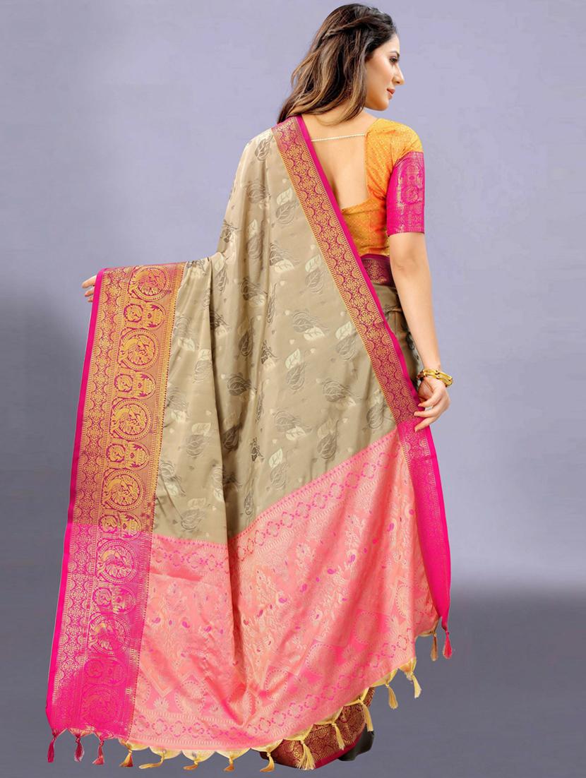 beige self design kanjivaram saree with blouse - 20369042 - Standard Image - 1