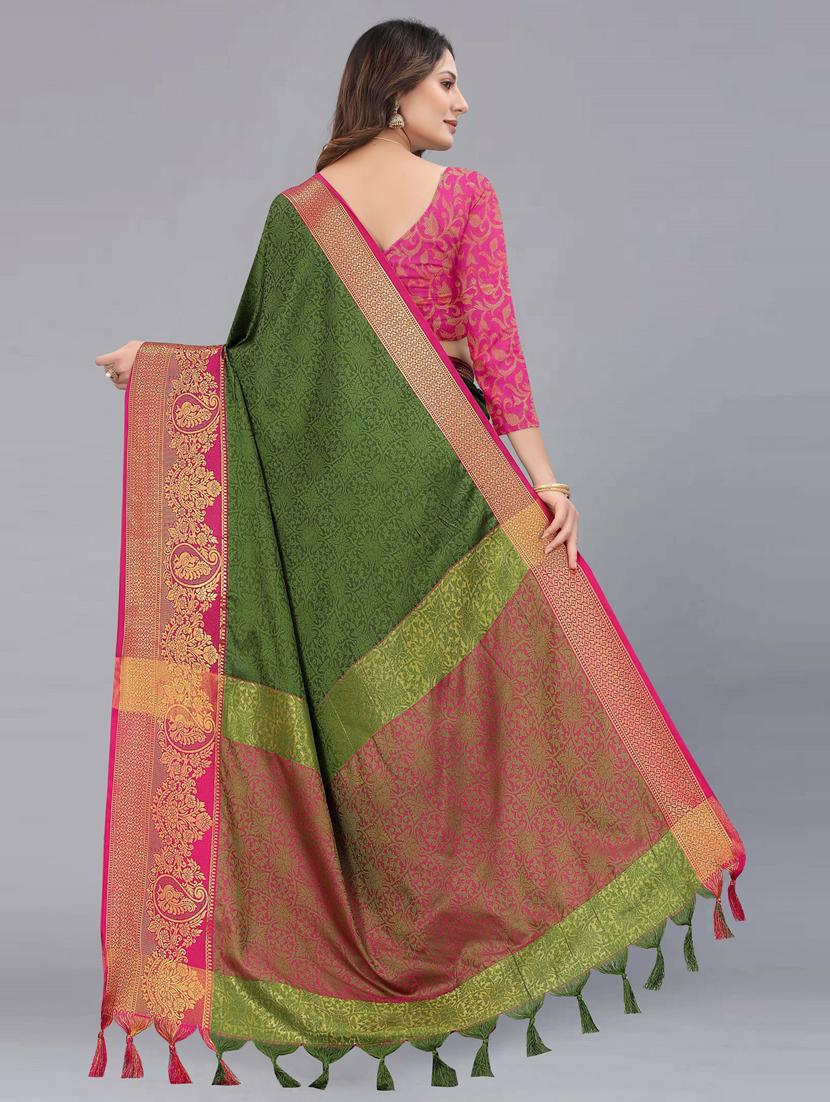 olive self design kanjivaram saree with blouse - 20369053 - Standard Image - 1