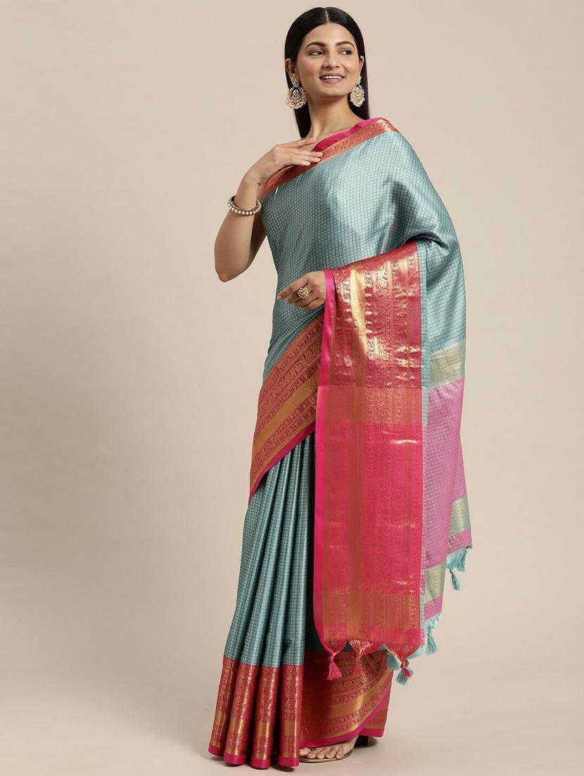 self design zari work kanjivaram saree with blouse - 20369056 - Standard Image - 1