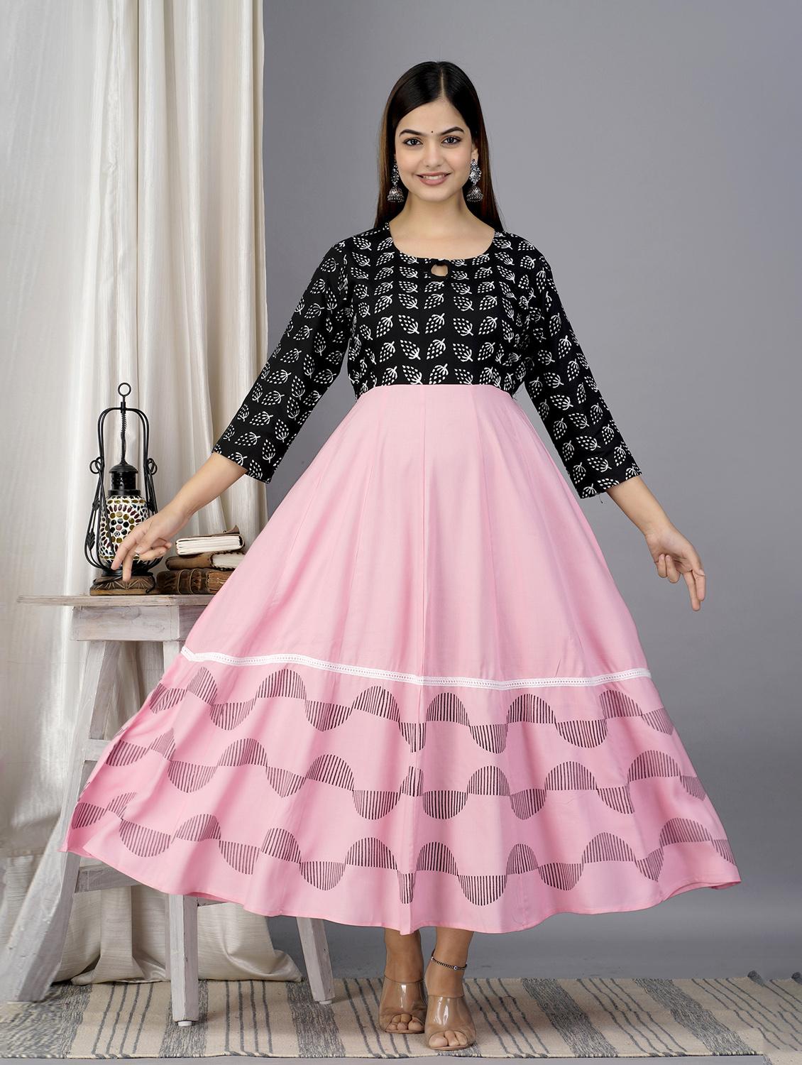 pink colored flared kurta - 20369316 - Standard Image - 1