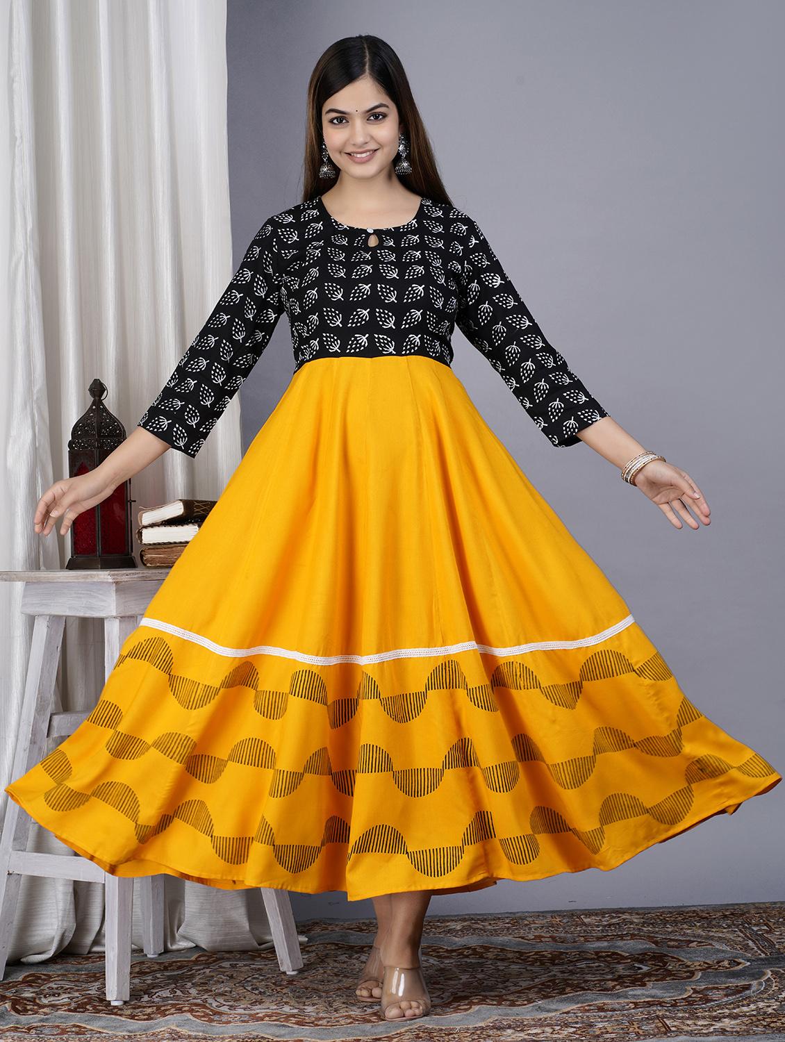 yellow colored flared kurta - 20369324 - Standard Image - 1