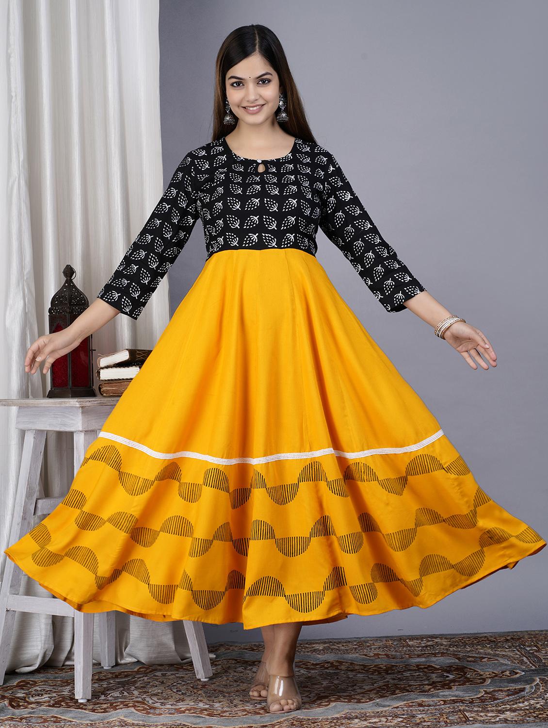 yellow colored flared kurta - 20369325 - Standard Image - 1