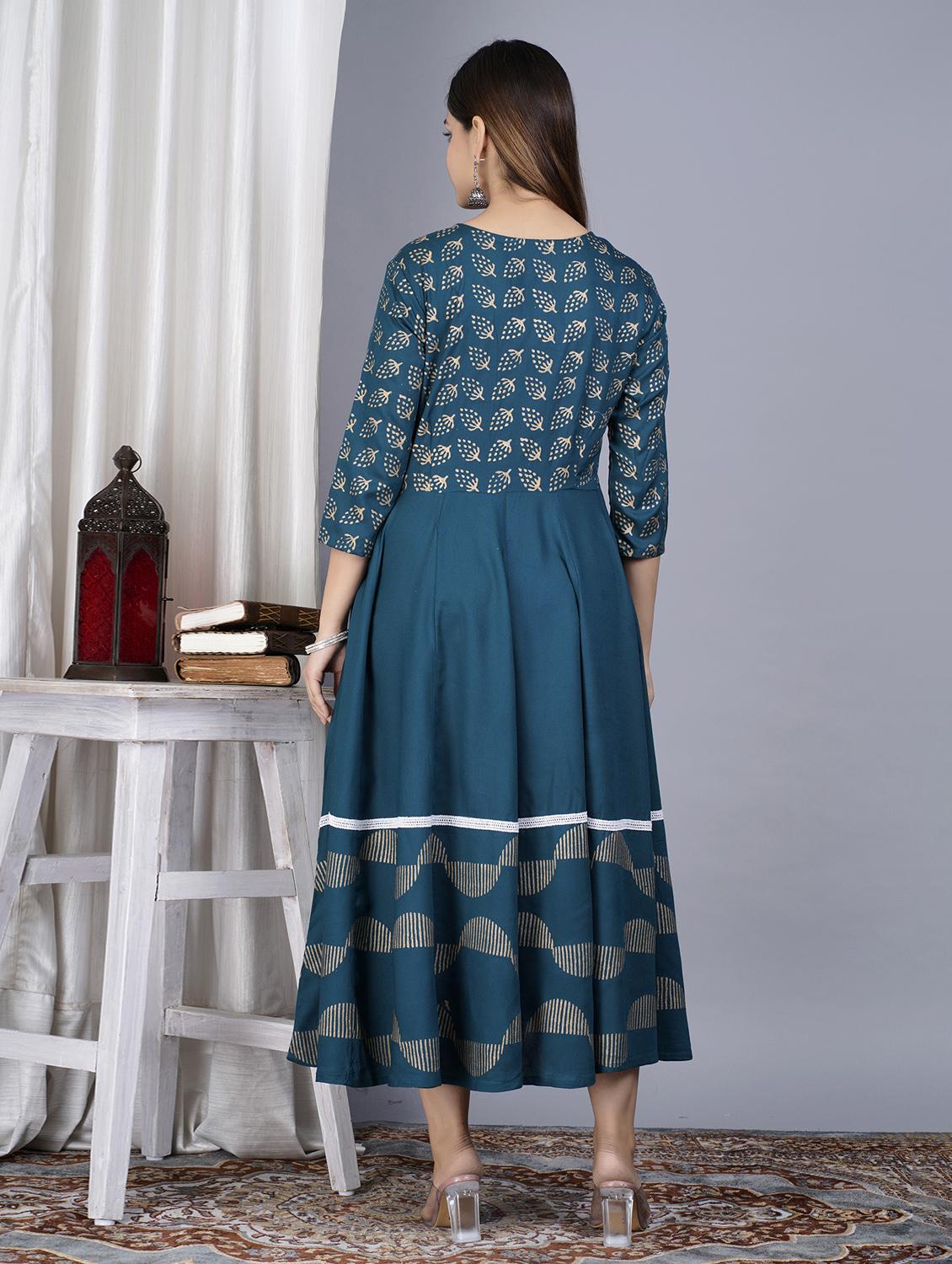 teal colored a-line kurta - 20369329 - Standard Image - 4
