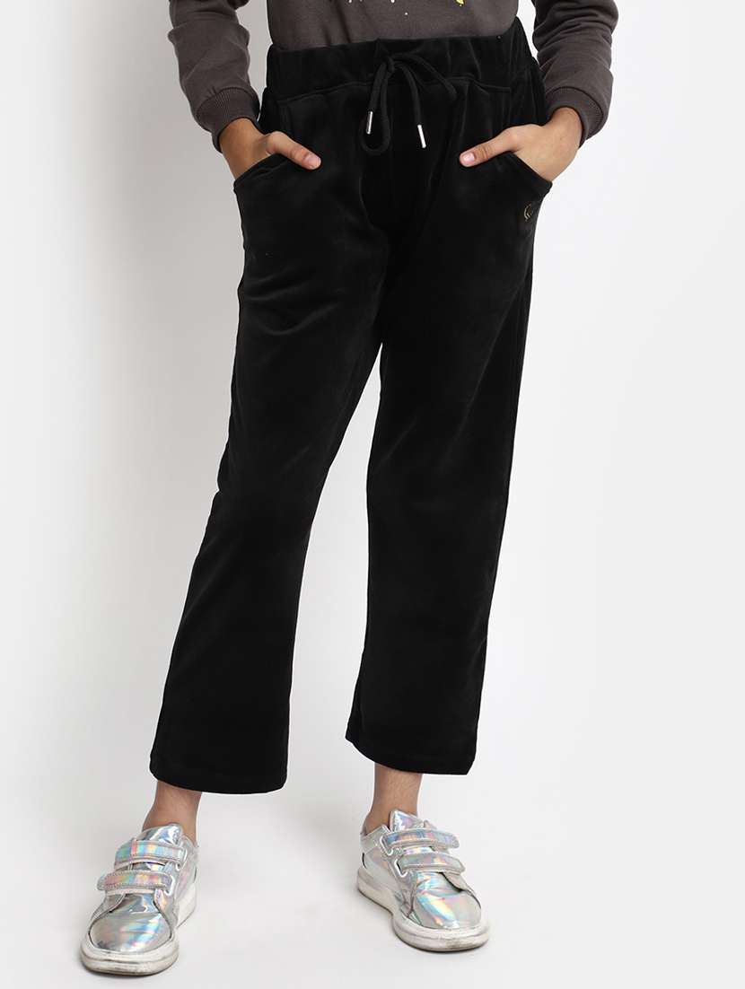 girls black cotton casual trouser