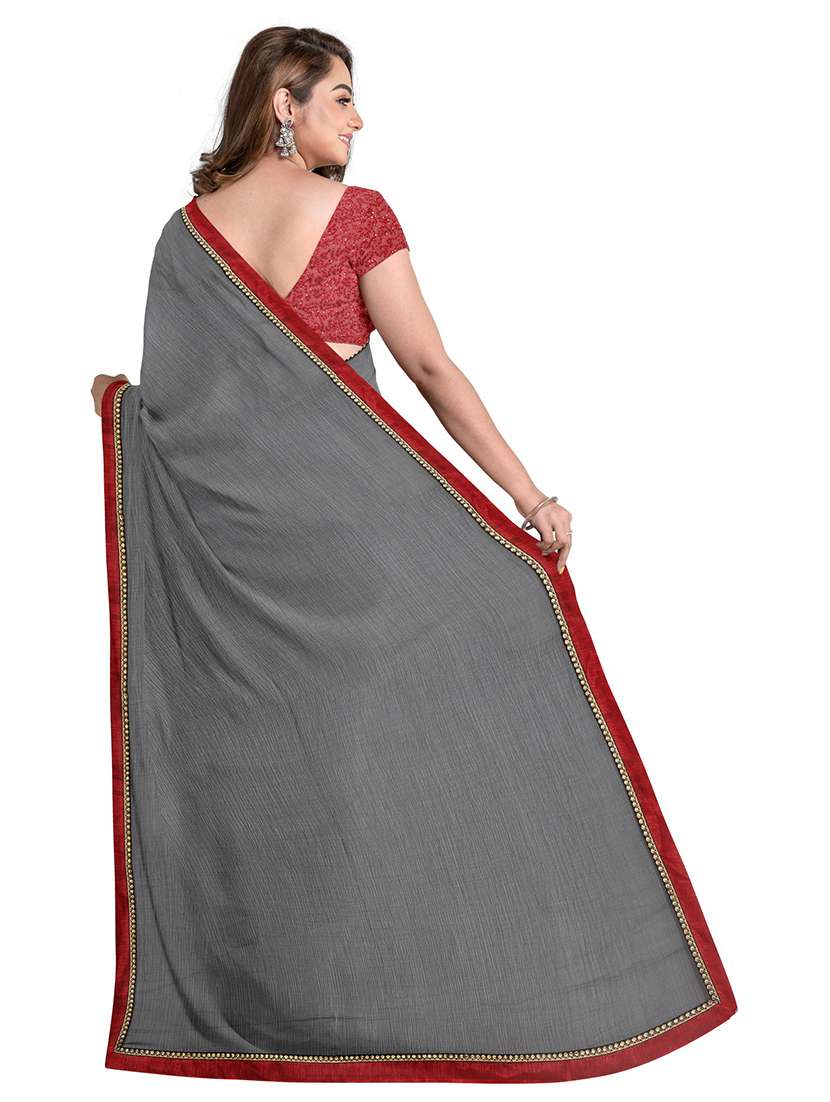 grey colored bordered saree with blouse - 20371469 - Standard Image - 1