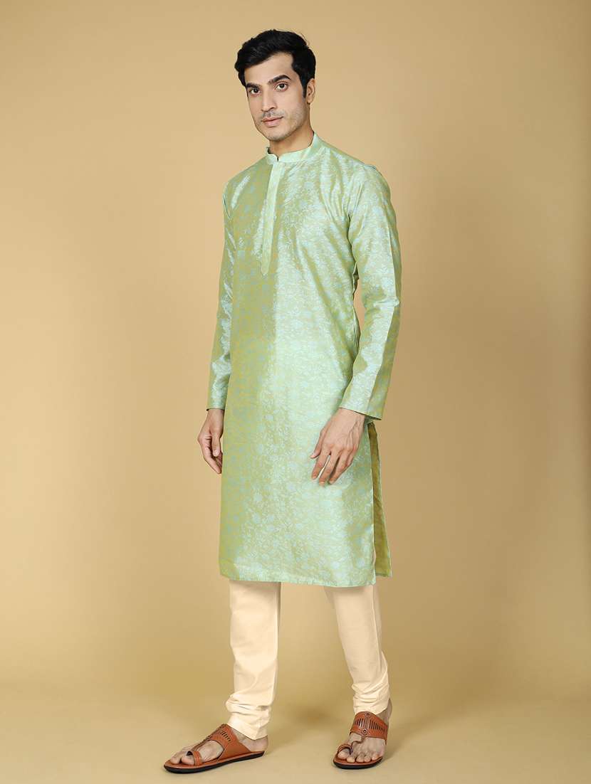 men self design jacquard long kurta - 20372762 - Standard Image - 1