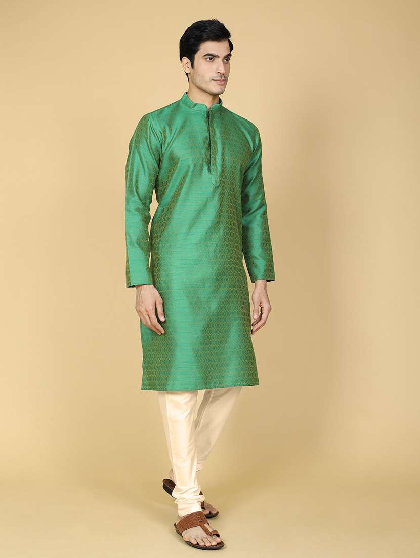 men self design jacquard long kurta - 20372764 -  Standard Image - 1