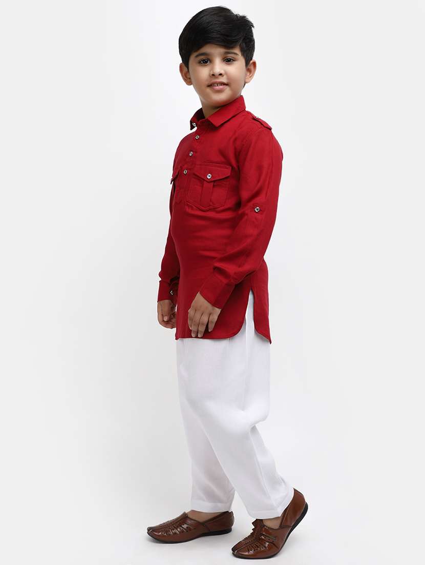 boys solid cotton kurta pyjama  - 20372818 -  Standard Image - 1